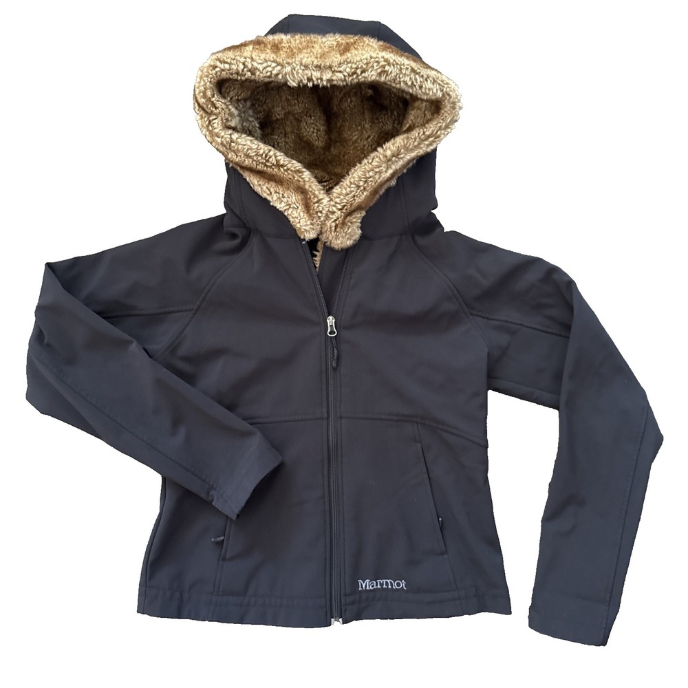 Marmot Jacket Women Medium Black Hooded Sherpa Fleece Fur Lined Full Zip Coat
